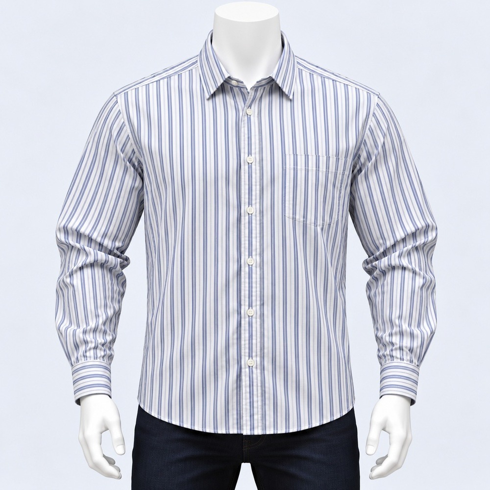 Cafe Coton Button Down Shirt Mens 42 16.5 Blue White Striped Long Sleeve Dress